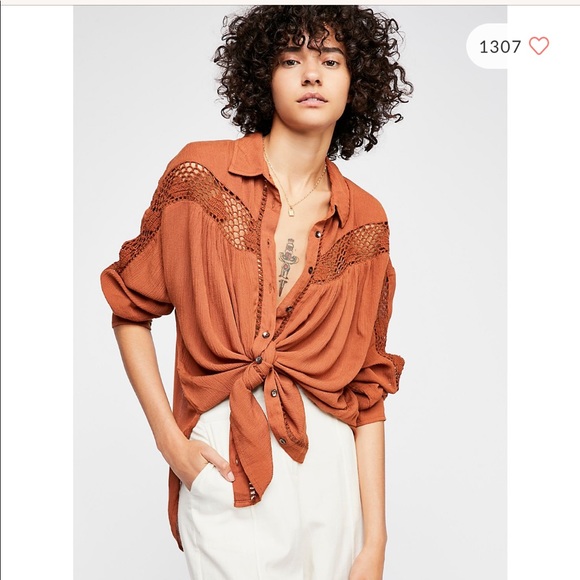 Free People Katie Bird Button down shirt size small - rust - Picture 1 of 7